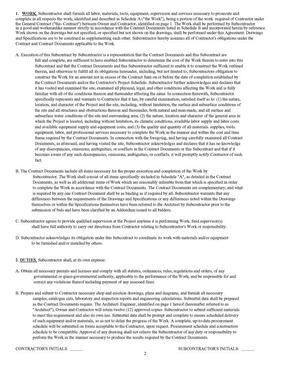Standard Form of Agreement Between Contractor and Subcontractor - Image 2