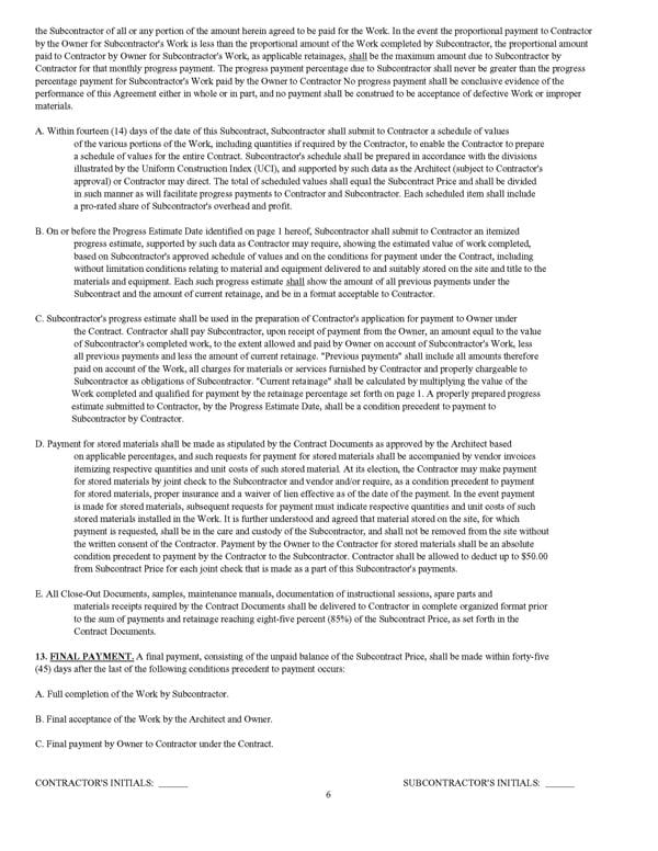 Standard Form of Agreement Between Contractor and Subcontractor - Image 6