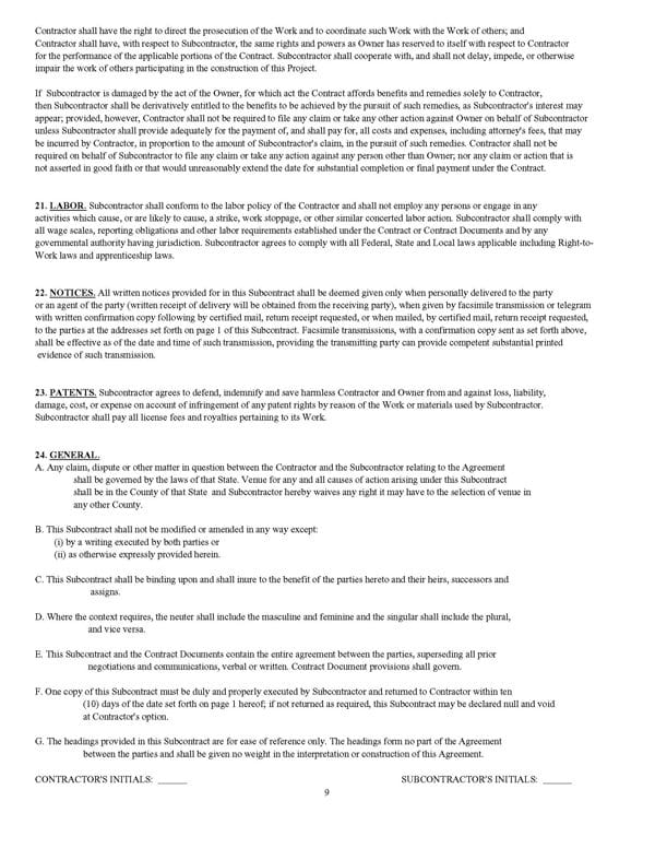 Standard Form of Agreement Between Contractor and Subcontractor - Image 9