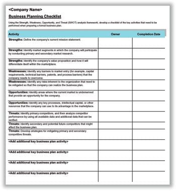 Business Planning Checklist