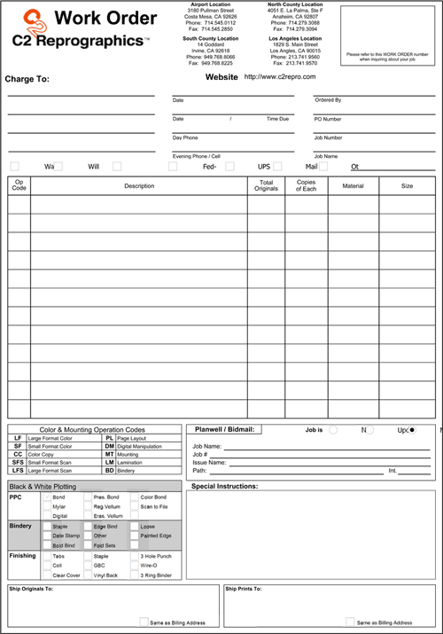 Reprographics Work Order Template