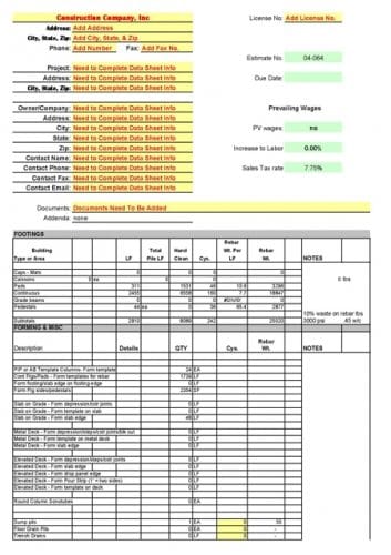 Concrete Estimate Excel Template - Image 2