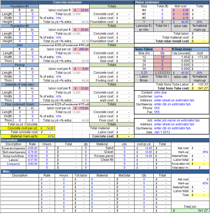 Concrete Estimate Excel Template - Image 3