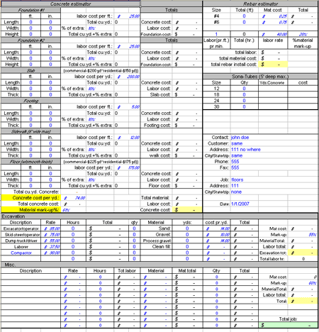 Concrete Calculator & Bid Sheet