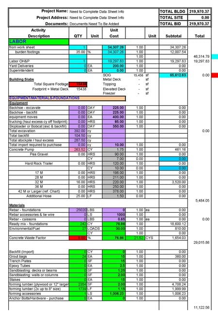 Concrete Estimate Excel Template