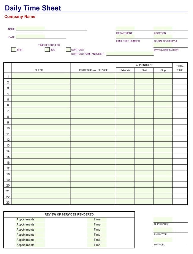 Daily Timesheet