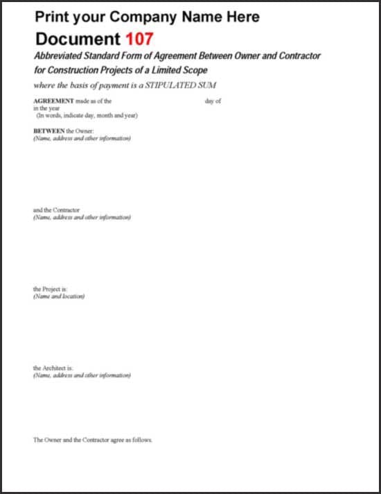 Abbreviated Standard Form of Agreement Between Owner and Contractor