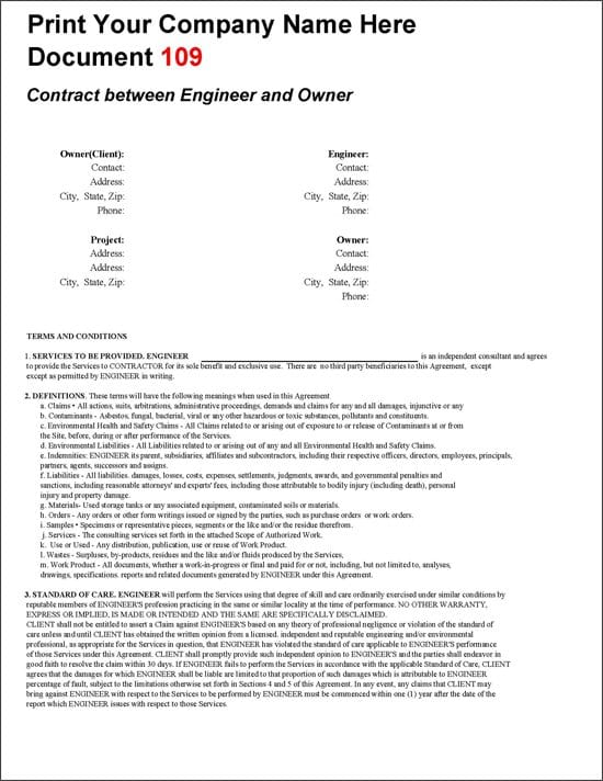 Contract Between Engineer and Owner