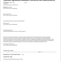 Standard Agreement Between Contractor and Subcontractor