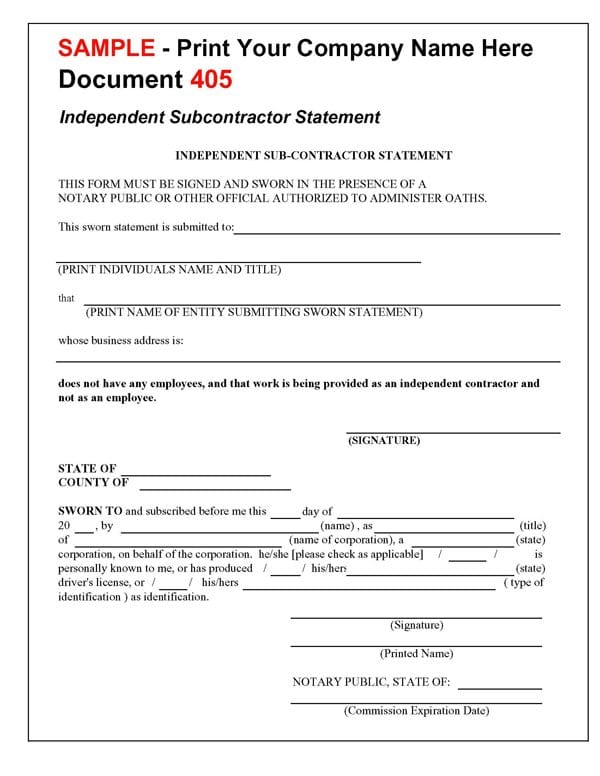 Independent Subcontractor Statement