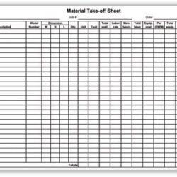 Material Takeoff Sheet