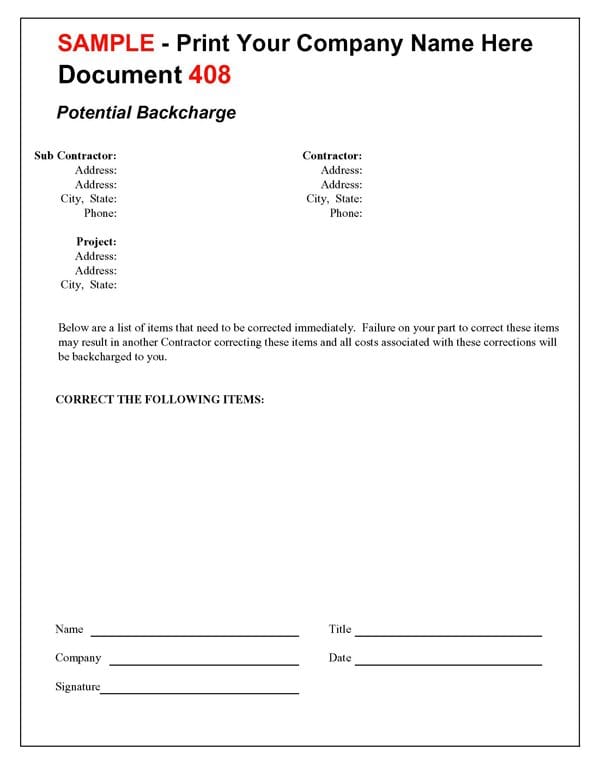 Potential Backcharge Notice