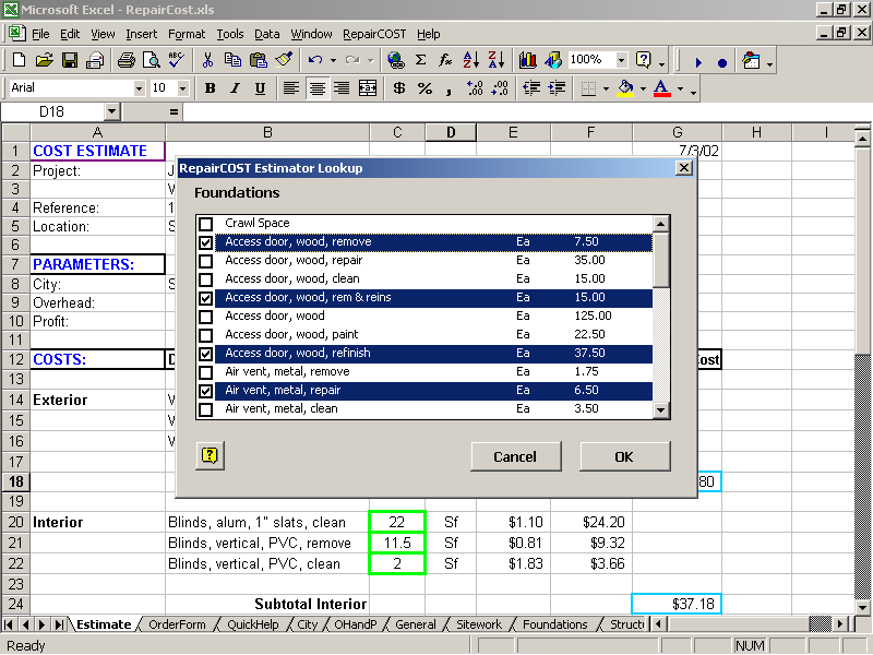 RepairCOST Estimator for Excel — Free Trial - Image 4