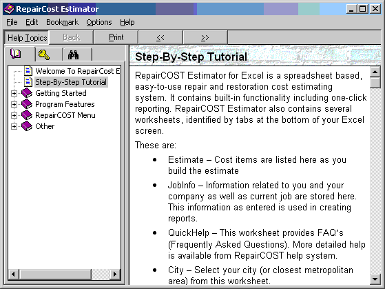 RepairCOST Estimator in Excel