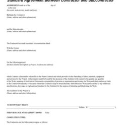 Standard Form of Agreement Between Contractor and Subcontractor