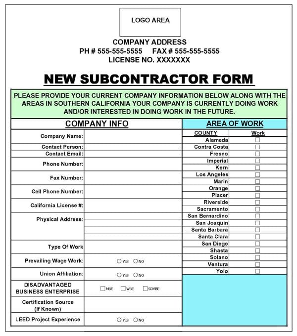 Subcontractor Qualification Form