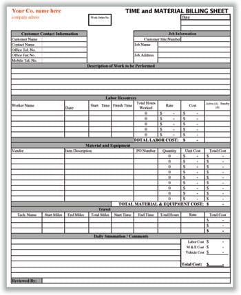 Time and Material Billing Template